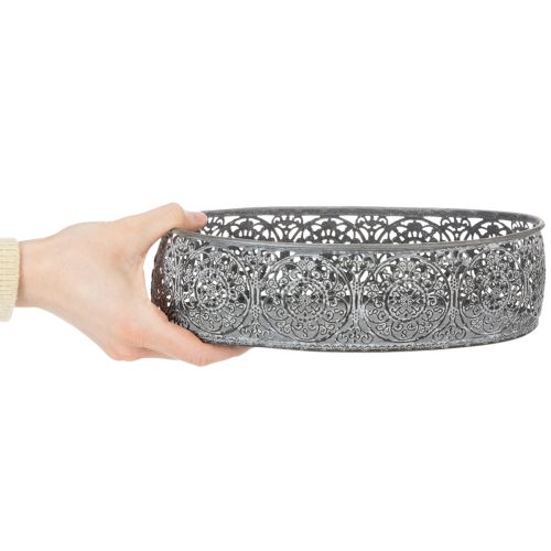 Dekoschale Metall Oval Muster Grau 25,5/29/34,5cm 3er-Set | Floristik21.de