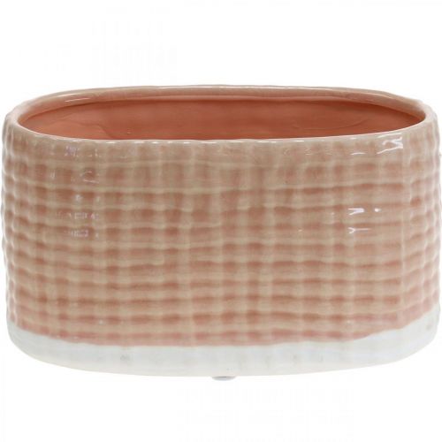 Floristik21 Dekoschale, Pflanzschiff, Blumenkasten, Keramikdeko Korbmuster L21cm