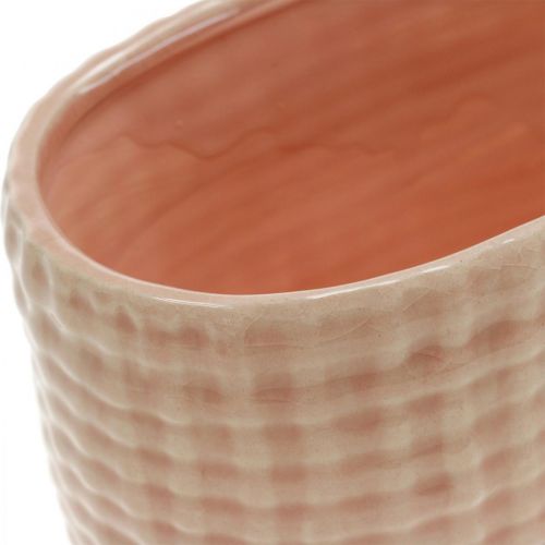 Floristik21 Dekoschale, Pflanzschiff, Blumenkasten, Keramikdeko Korbmuster L21cm