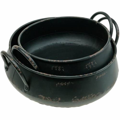 Floristik21 Dekoschale Schwarz Metall Schale Vintage Look Pflanzgefäß 2er-Set