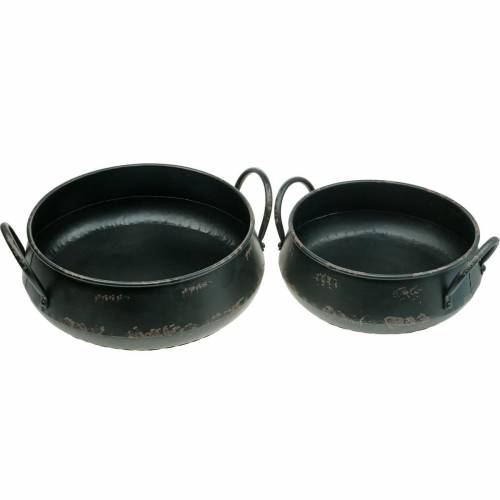 Floristik21 Dekoschale Schwarz Metall Schale Vintage Look Pflanzgefäß 2er-Set