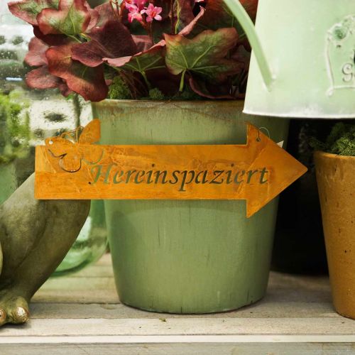 Floristik21 Dekoschild “Hereinspaziert”, Türdeko, Metallschild Schmetterling, Türschild Edelrost