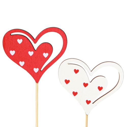 Artikel Dekostecker Herzen Rot Weiß Holzdeko 7,5×6,5cm 12 St für Floristen & Blumengeschäfte