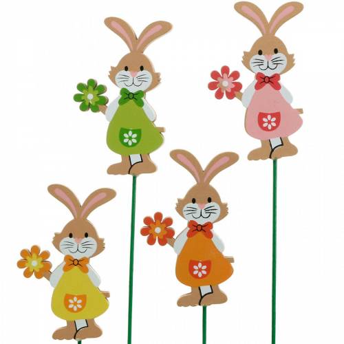 Floristik21 Dekostecker Osterhase mit Blume Osterdeko Holz Hasen am Stab 24St