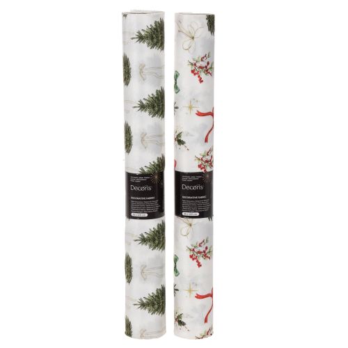 Dekostoff Meterware Weihnachten 35x120cm Motive Tannenbäume Schleifen 2 Rollen | Floristik21.de