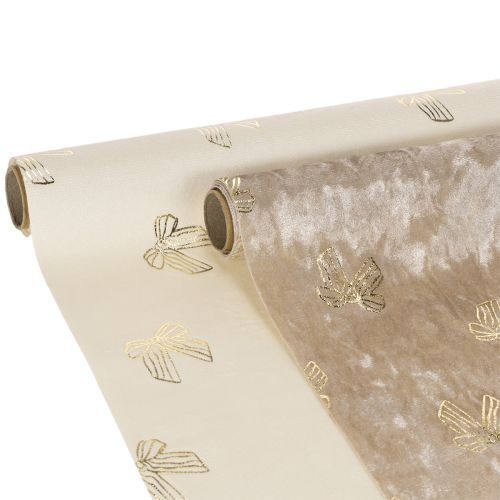 Tischläufer Polyester Schleifenmotiv 35x120cm Beige Creme 2 Stück
