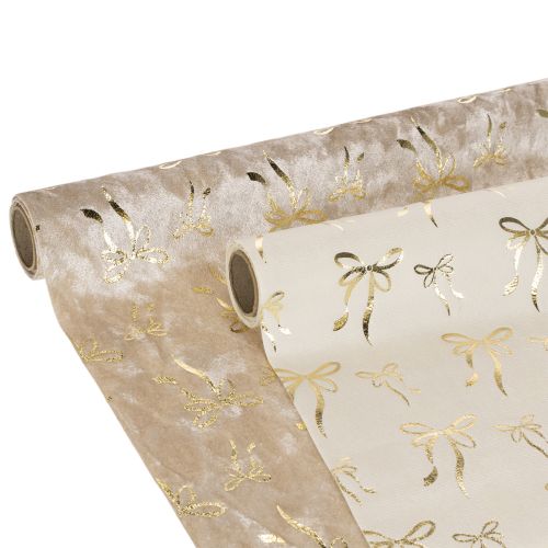 Artikel Tischband Dekostoff Beige Creme mit goldenen Schleifen 120x35cm