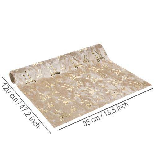 Artikel Tischband Dekostoff Beige Creme mit goldenen Schleifen 120x35cm