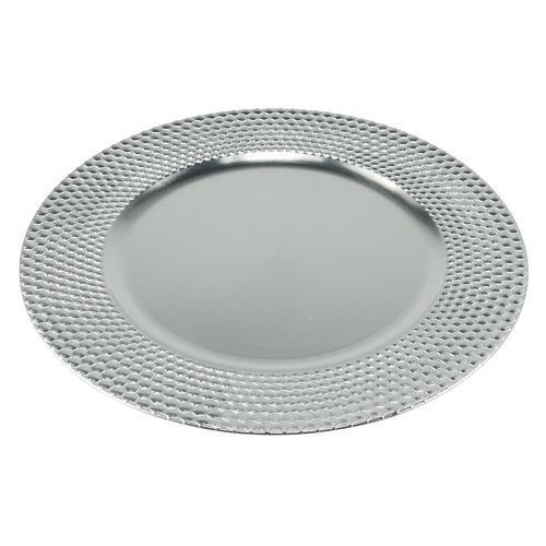 Floristik21 Dekoteller rund Kunststoff Deko Teller Silber Ø33cm