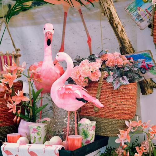 Floristik21 Deko Flamingo mit Federn Rosa H45cm