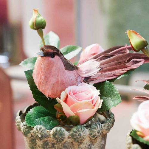 Federvogel am Draht Rosa 12cm 4St