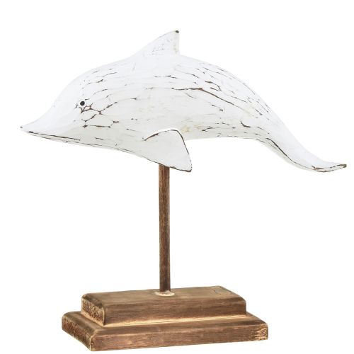 Floristik21 Delphin Deko Albasia Maritime Holzdeko Weiß 28×6,5×26cm