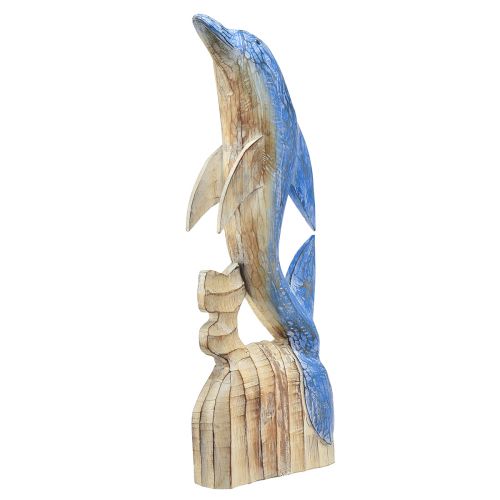 Delphin Figur Maritime Holzdeko Handgeschnitzt Blau H59cm