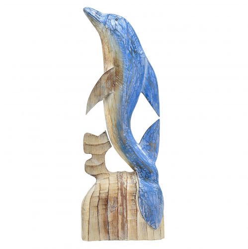Artikel Delphin Figur Maritime Holzdeko Handgeschnitzt Blau H59cm