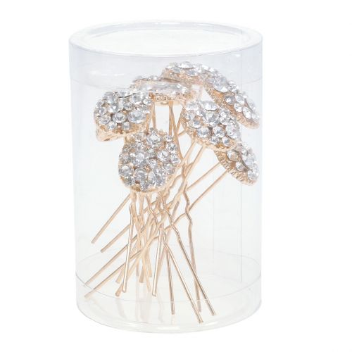 Floristik21 Haarnadel Hochzeit Gold mit Strasssteinen 7cm 9St