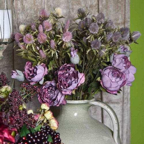 Floristik21 Distel Künstliche Stielblume Rosa 10 Blütenköpfe 68cm 3St