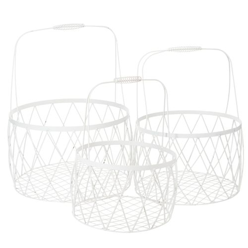 Drahtkorb mit Henkel Korb Weiß Metall Ø25/30/35cm 3er-Set einkaufen | Floristik21.de