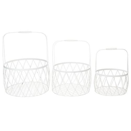 Artikel Drahtkorb mit Henkel Korb Weiß Metall Ø25/30/35cm 3er-Set