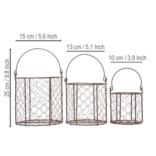 Artikel Drahtkörbe Set aus Metall für Küche, Garten und Dekoration 25 cm Braun