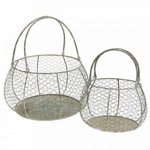 Floristik21 Drahtkorb Shabby Chic Drahtgitterkorb Garten Deko Ø37/26cm 2er-Set