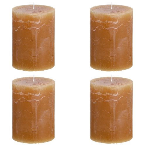Artikel Durchgefärbte Stumpenkerzen Karamell 60×80mm 4er-Set – Gemütlichkeit und Stil