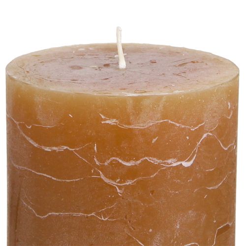 Artikel Durchgefärbte Karamell Stumpenkerzen, 70×100mm, 4er-Pack, Langbrenndauer