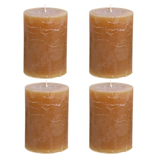 Artikel Durchgefärbte Karamell Stumpenkerzen, 70×100mm, 4er-Pack, Langbrenndauer
