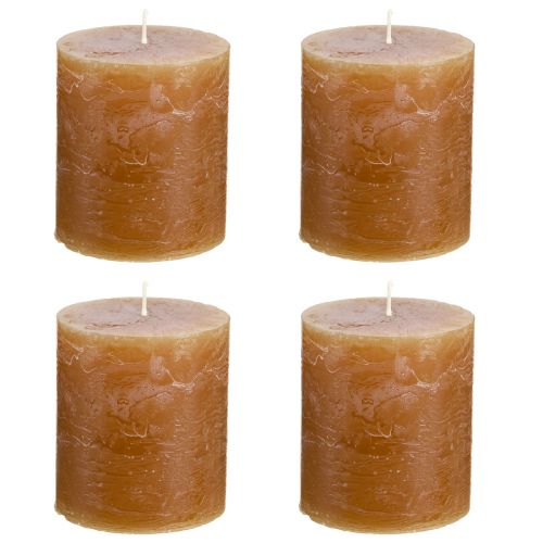 Artikel Durchgefärbte Stumpenkerzen Karamell, 70×80mm, 4er-Set für warme Atmosphäre