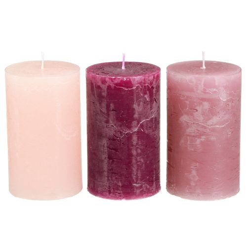 Artikel Durchgefärbte Stumpenkerzen 3 Farben Berry 60×100mm 12 Stück