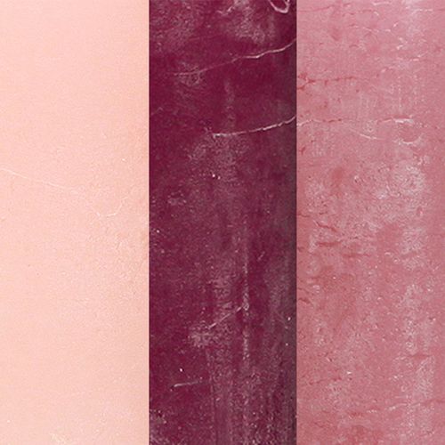 Artikel Durchgefärbte Stumpenkerzen 3 Farben Berry 60×100mm 12 Stück