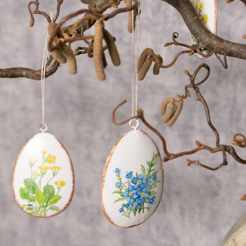 Artikel Ostereier aus Metall mit Frühlingsblumenmotiv zum Hängen 8cm Set 8 Stück