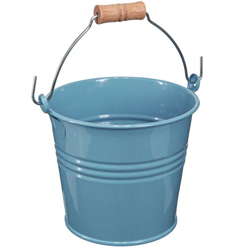 Artikel Deko Eimer Metall Holzgriff Blumentopf Blau 16cm 2er Set