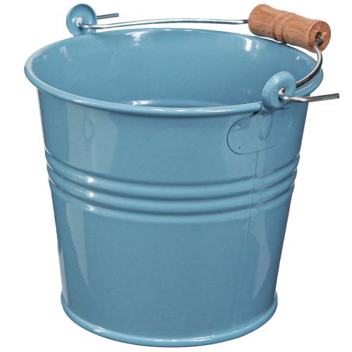 Artikel Deko Eimer Metall Holzgriff Blumentopf Blau 16cm 2er Set