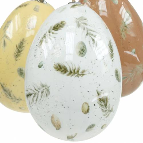Artikel Ostereier zum Hängen mit Motiv Eier und Federn Weiß, Braun, Gelb Sortiert 3St
