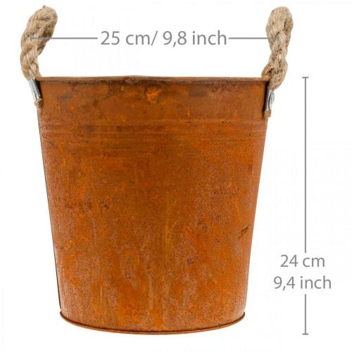 Übertopf mit Henkeln, Pflanzschale, Metallgefäß mit Rostdeko Ø25cm H24cm