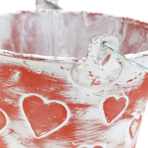 Deko Eimer Herzdekor, Metallgefäß, Valentinstag, Henkeleimer Ø12cm