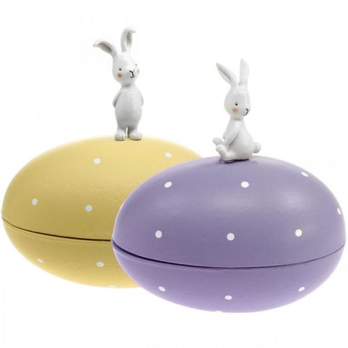 Hase auf Ei, Dekoei zum Befüllen, Ostern, Deko-Schatulle Gelb, Lila H17/16cm L15cm 2er-Set
