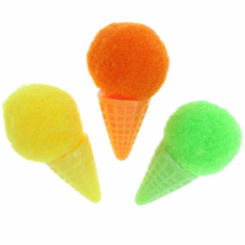 Floristik21 Eiscreme in der Waffel künstlich Grün, Gelb, Orange Sortiert 3,5cm 18 St