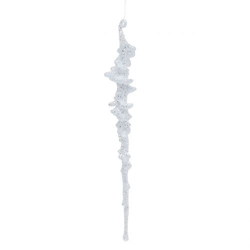 Eiszapfen Weiß mit Glitzer zum Aufhängen 26,5cm 1St