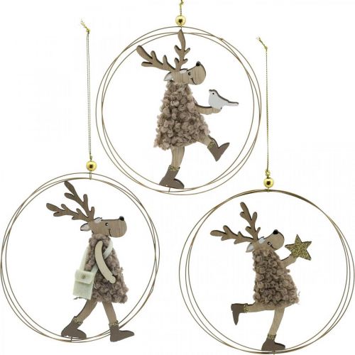 Floristik21 Rentier zum Hängen, Weihnachtsanhänger, Adventsdeko im Ring Ø15cm 3er-Set