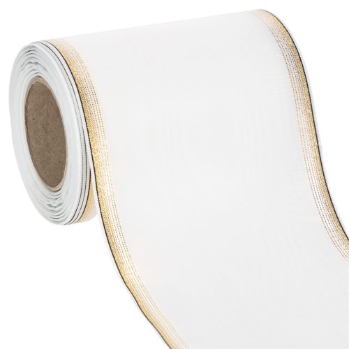 Elegantes Kranzband Moiré 125mm Weiß mit Goldrand - Hochwertiges Dekoband für Floristik und Festlichkeiten einkaufen | Floristik21.de