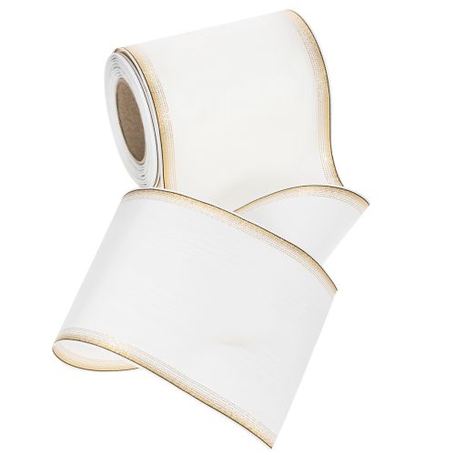 Elegantes Kranzband Moiré 125mm Weiß mit Goldrand - Hochwertiges Dekoband für Floristik und Festlichkeiten | Floristik21.de