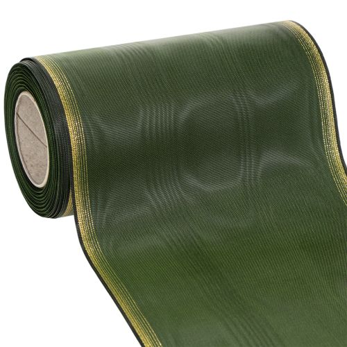 Elegantes Kranzband Moiré 175mm, Dunkelgrün mit Perlkante und Taftbindung für feierliche Anlässe