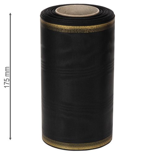 Elegantes Kranzband Moiré 175mm Schwarz mit Perlkante und Taftbindung, Dekoband Trauerfloristik, Schleifenband 25m | Floristik21.de