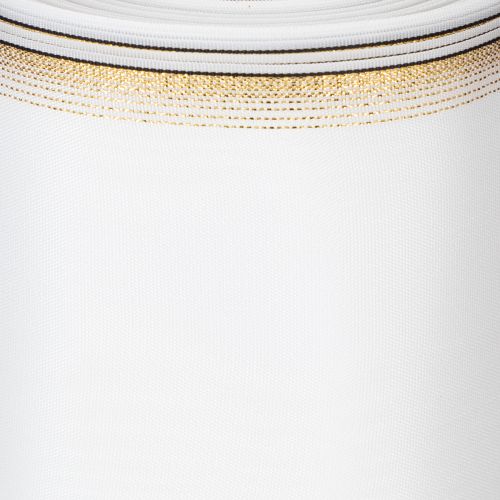 Artikel Elegantes Kranzband Moiré 200mm Weiß mit Perlkante in Gold und Spezialappretur, 25m - Perfekt für Deko & Festlichkeiten