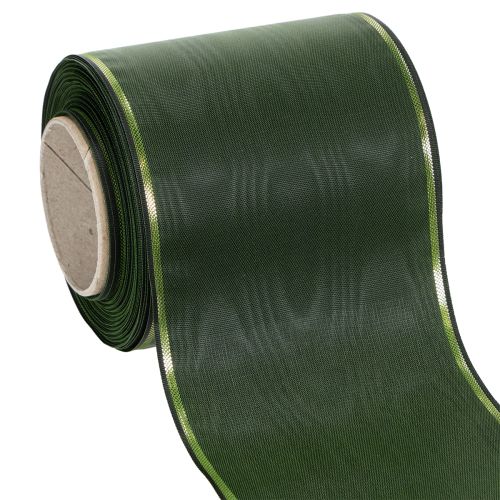 Elegantes Kranzband Moiré Grünes Band mit Goldrand 100mm x 25m für Trauerfloristik und Dekoration