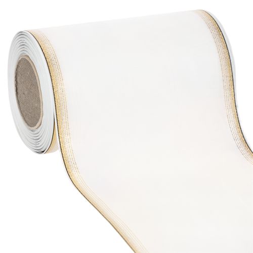 Floristik21 Elegantes Kranzband Moiré mit Goldrand, Hochzeitsdeko, Trauerband, Weiß 150mm x 25m