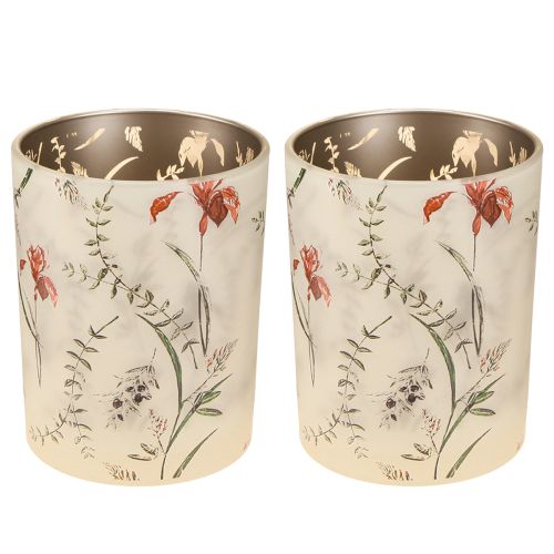 Artikel Glas-Windlicht im floralen Design 12,5 cm, 2er Set, beige