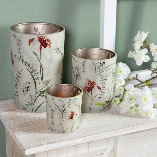 Artikel Glas-Windlicht im floralen Design 12,5 cm, 2er Set, beige
