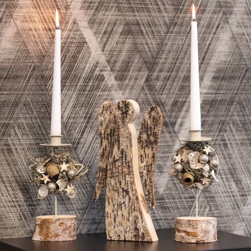 Holz-Engelfigur mit Birkenrinde 30 cm Natur für Innenbereich | Floristik21.de